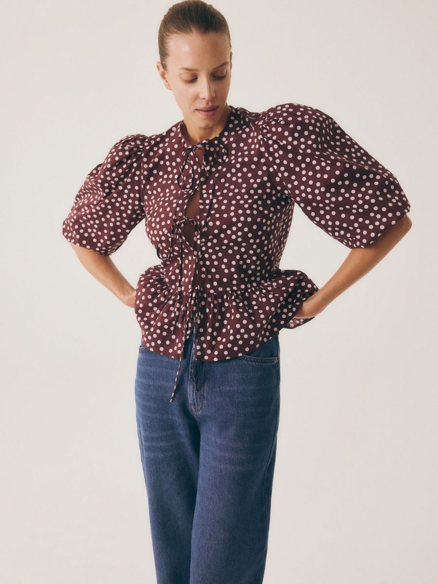 Blouse with tie detail - dark violet - RESERVED - 2