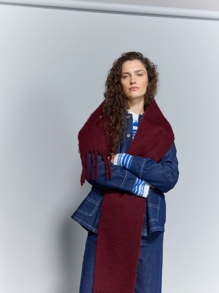 Schlichter Schal mit Fransen - kastanienbraun - RESERVED