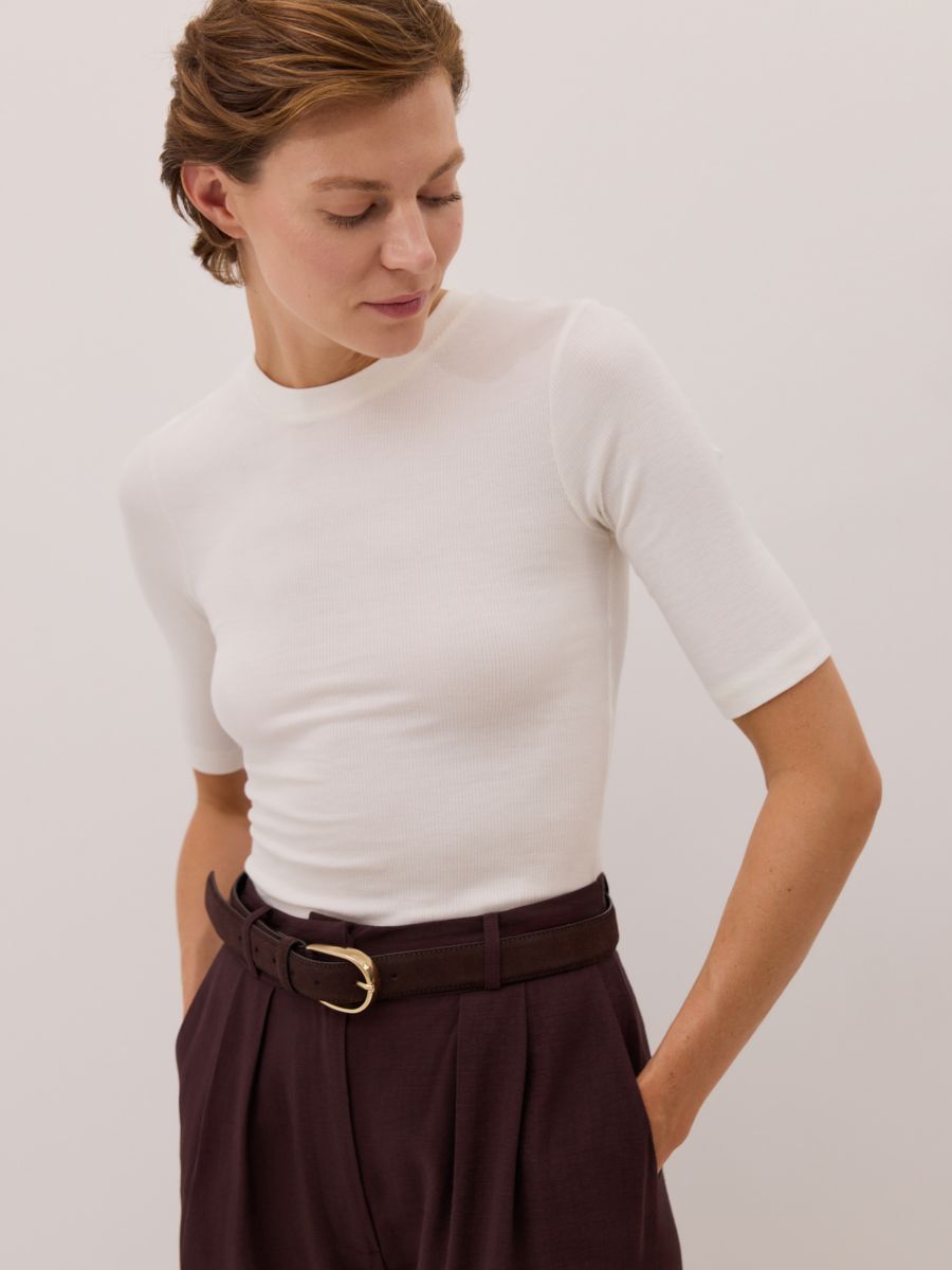 LADIES` T-SHIRT - krem - RESERVED