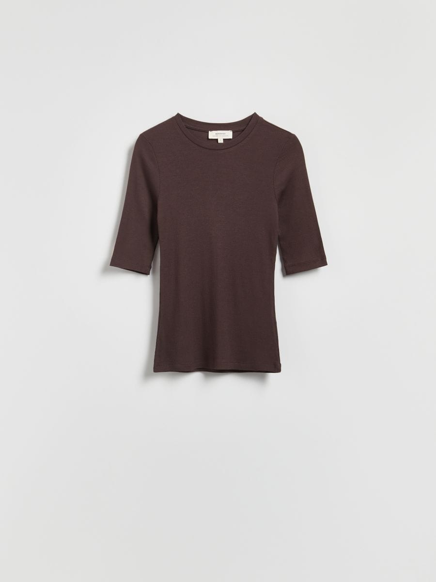 LADIES` T-SHIRT - sötétbarna - RESERVED