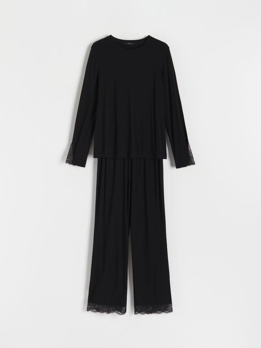Zweiteiliges Pyjama-Set mit Spitzendetails - schwarz - RESERVED - 3