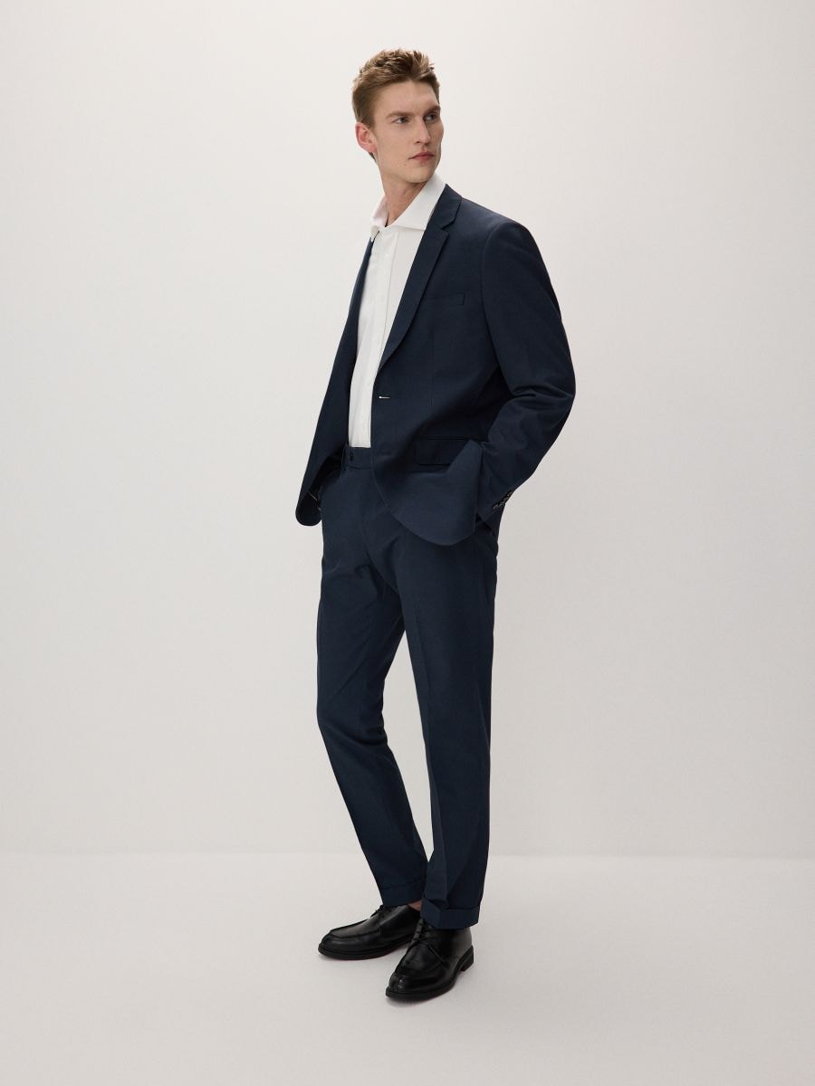 Slim trousers with lyocell blend - navy - RESERVED