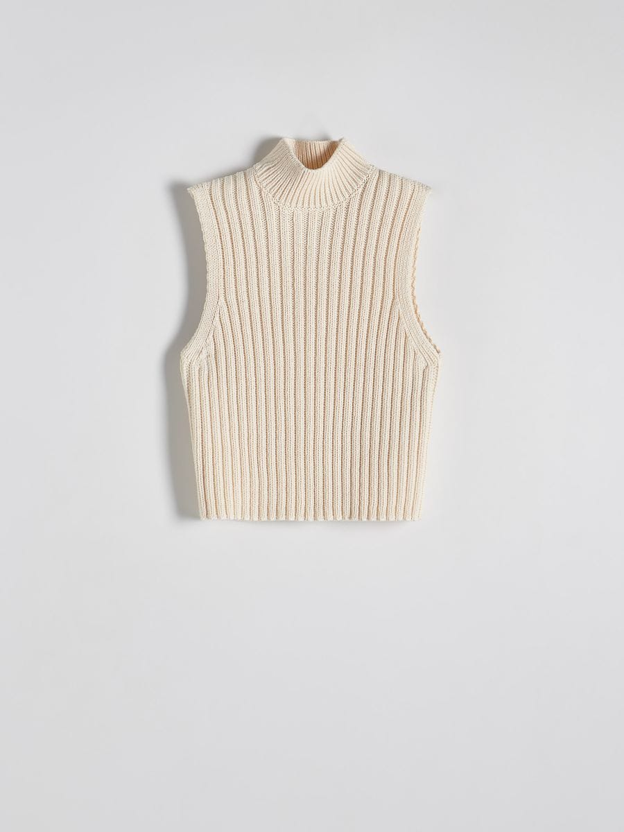 Pullunder mit Rollkragen aus Strickmaterial - beige - RESERVED - 3
