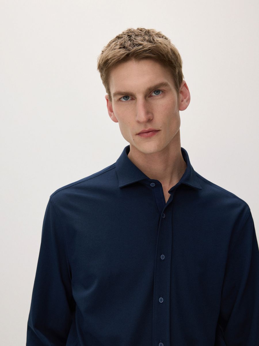 Dzianinowa koszula slim fit - granatowy - RESERVED