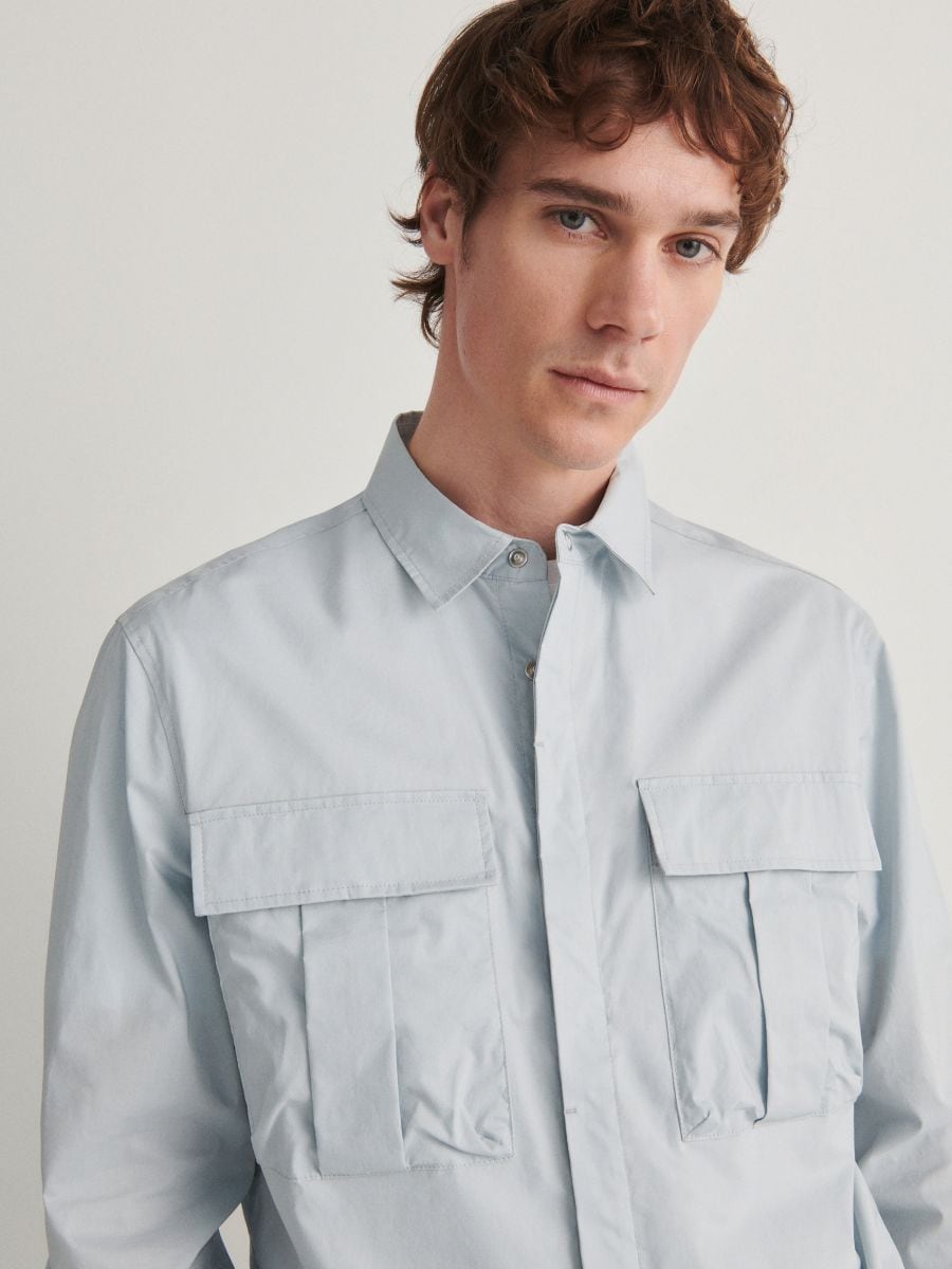 Camicia a taglio standard in misto cotone - blu pallido - RESERVED - 2