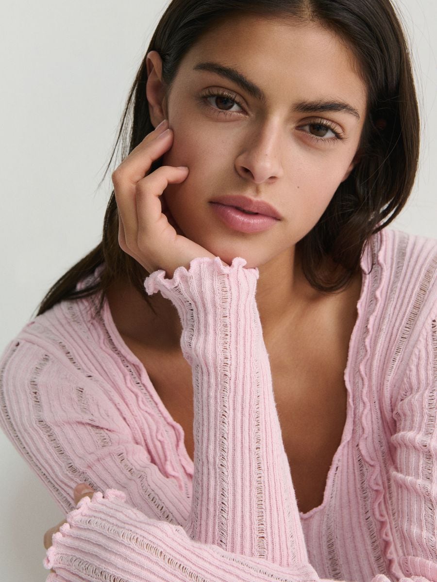 Jumper in textured knit - pastel pink - RESERVED - 2