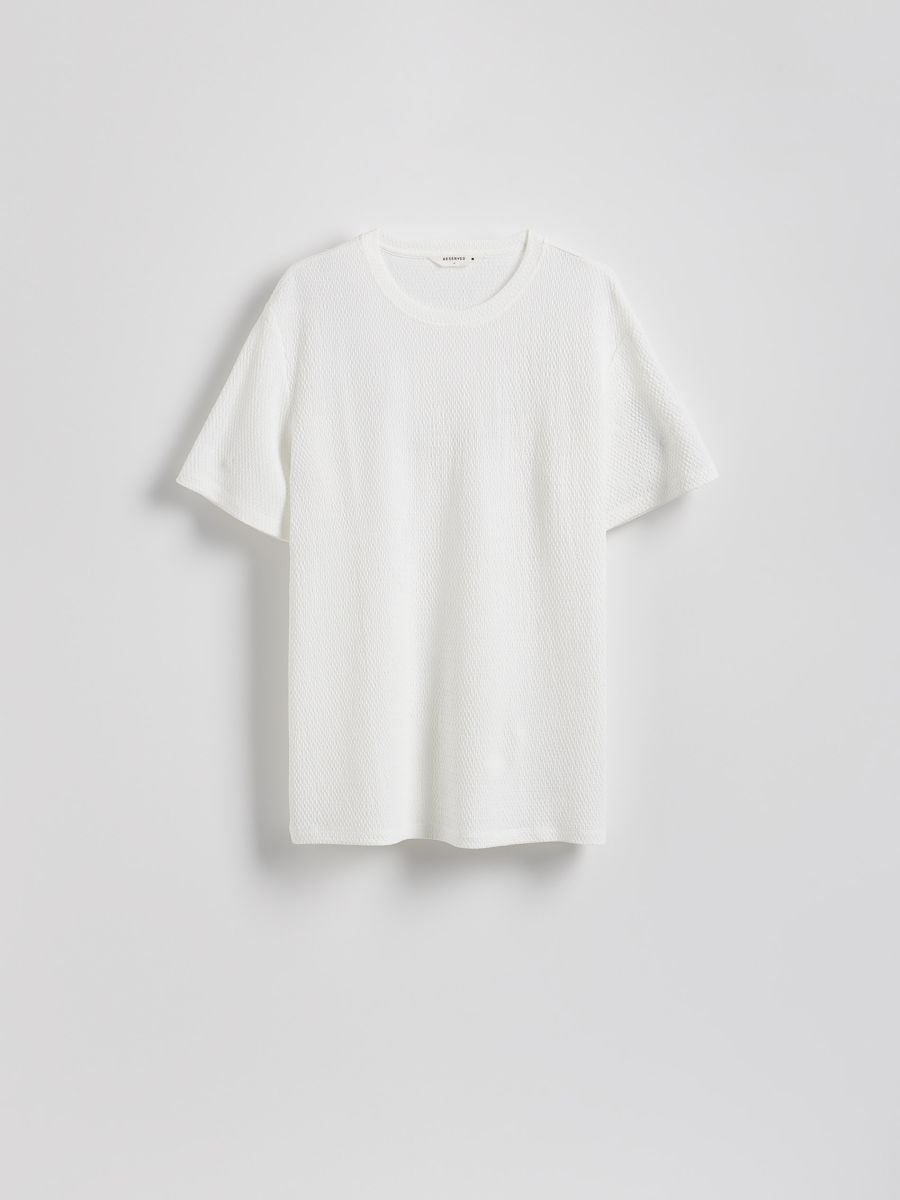 T-shirt i strukturstof i regular fit - creme - RESERVED - 6