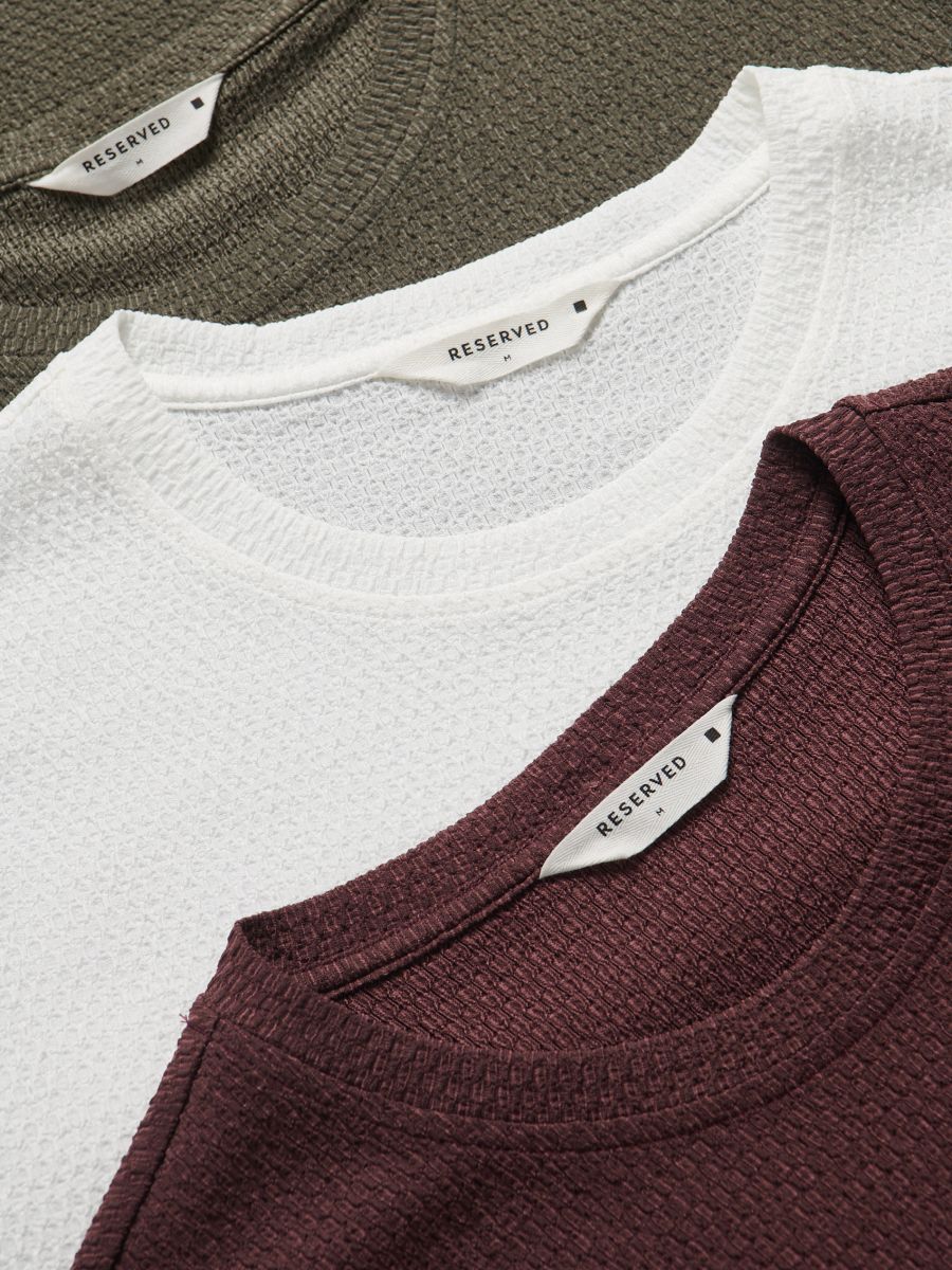 Regular fit structural fabric T-shirt - cream - RESERVED - 2