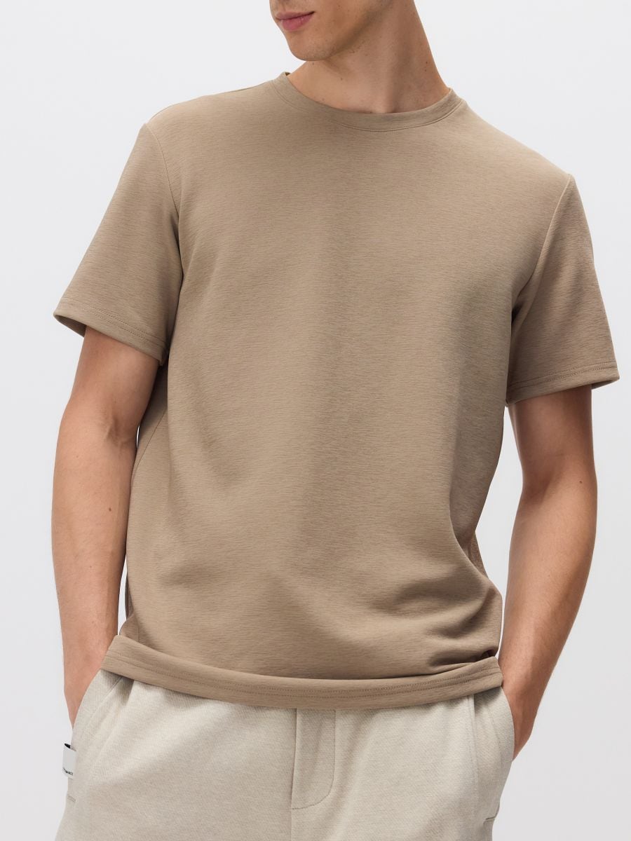 Plain regular fit T-shirt - beige - RESERVED - 2