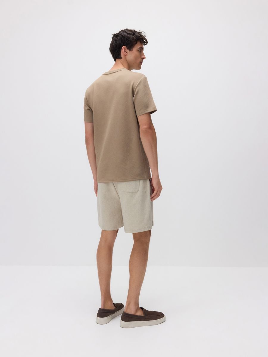 Plain regular fit T-shirt - beige - RESERVED - 3