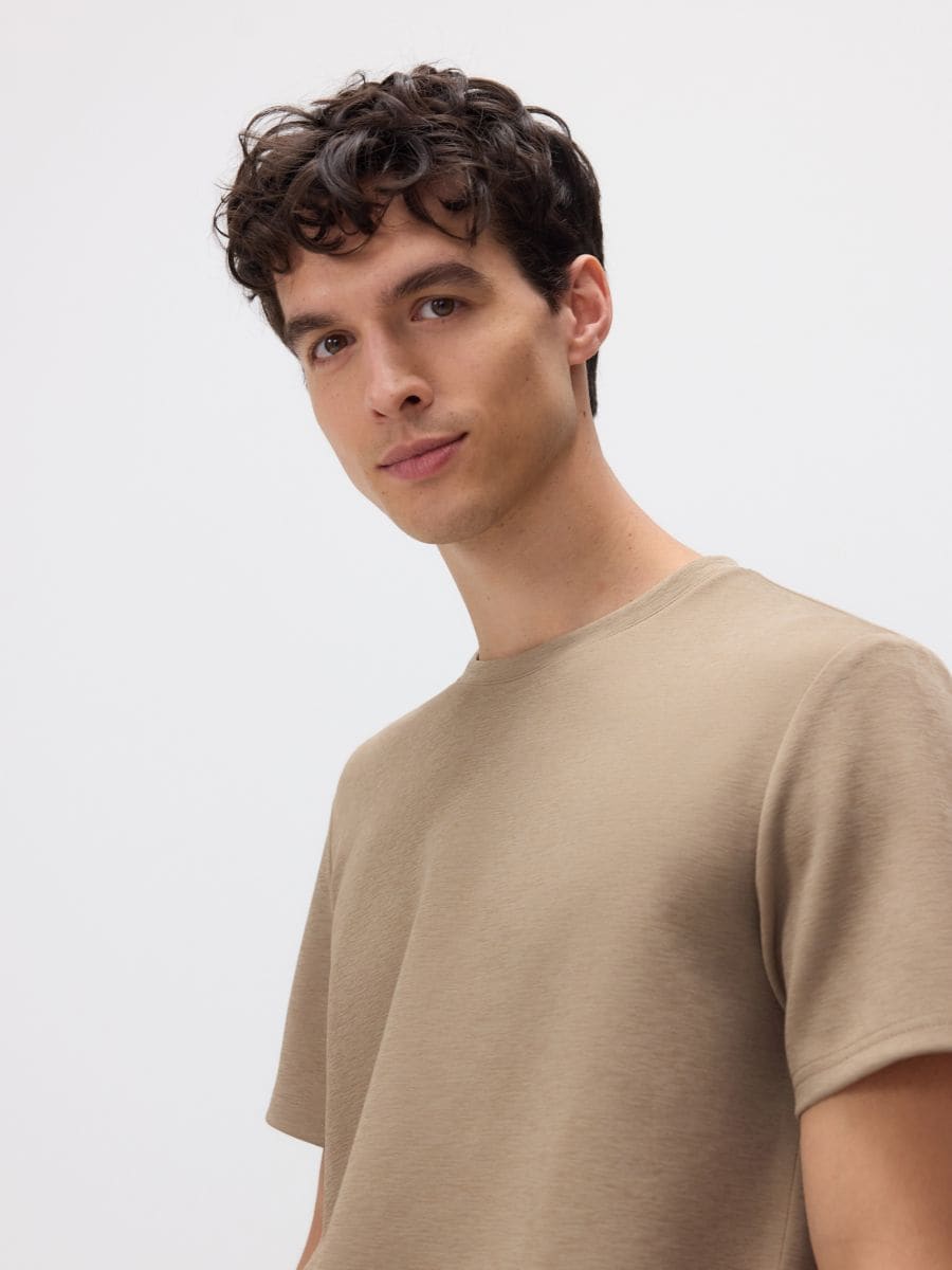 Plain regular fit T-shirt - beige - RESERVED - 4
