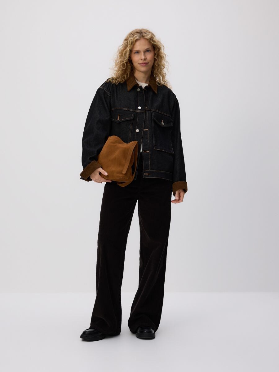 Denim jacket with contrasting collar - navy - RESERVED