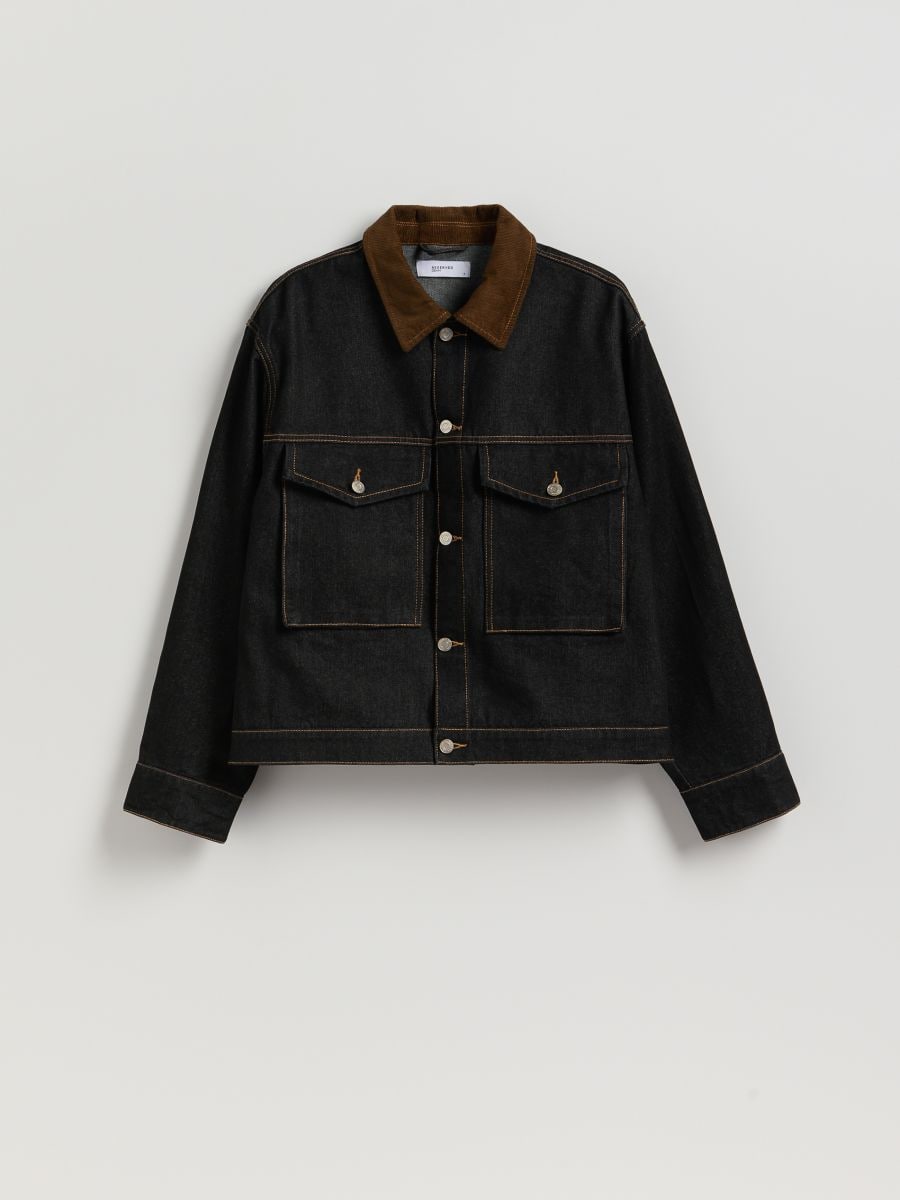 Denim jacket with contrasting collar - steel blue - RESERVED
