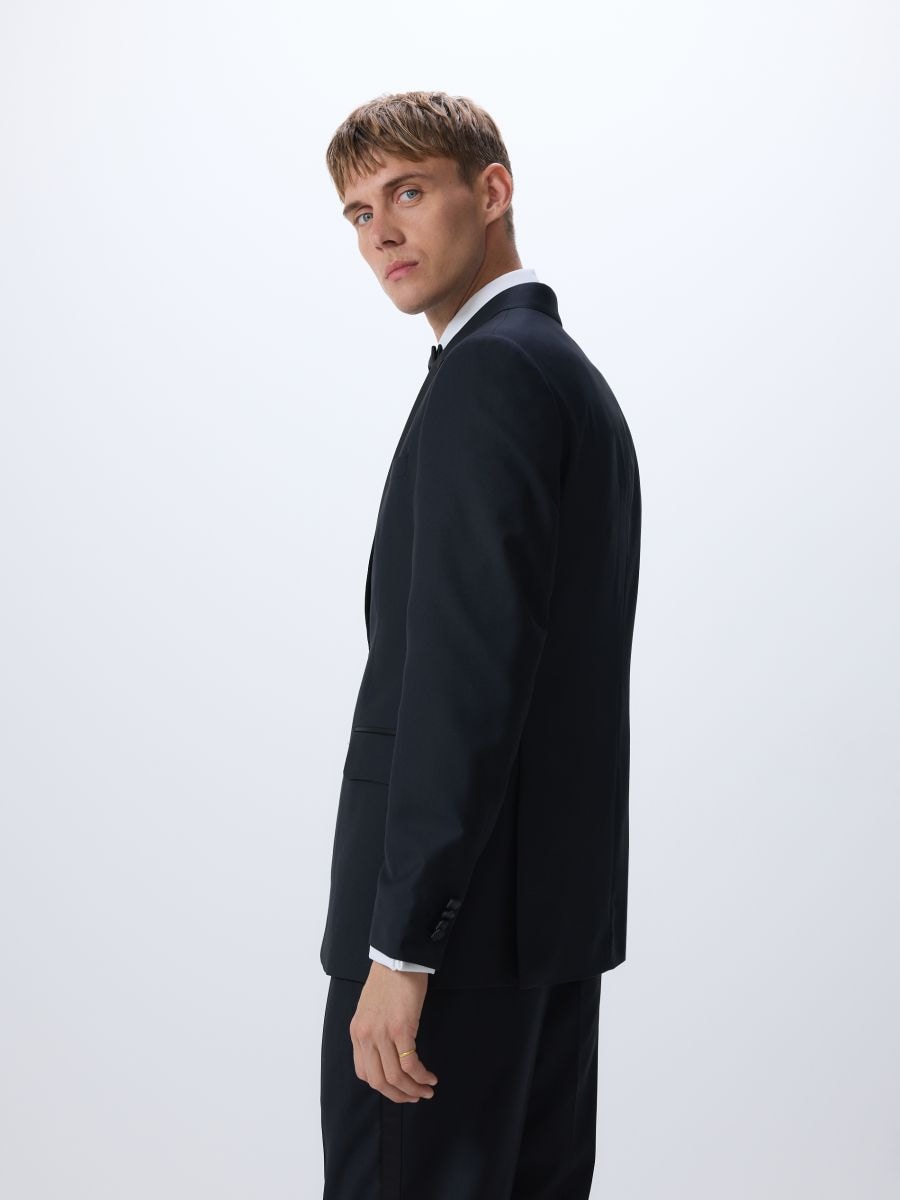 Slim fit tuxedo blazer - black - RESERVED - 4