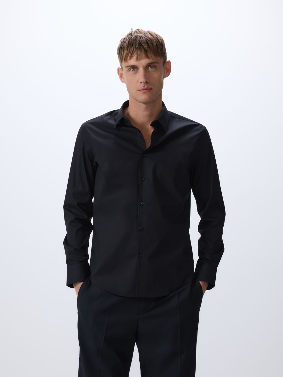 Slim fit cotton rich shirt - black - RESERVED