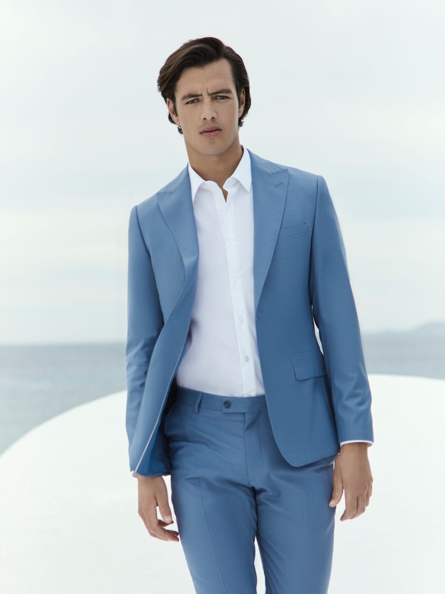 Slim fit blazer with wool blend - light blue - RESERVED
