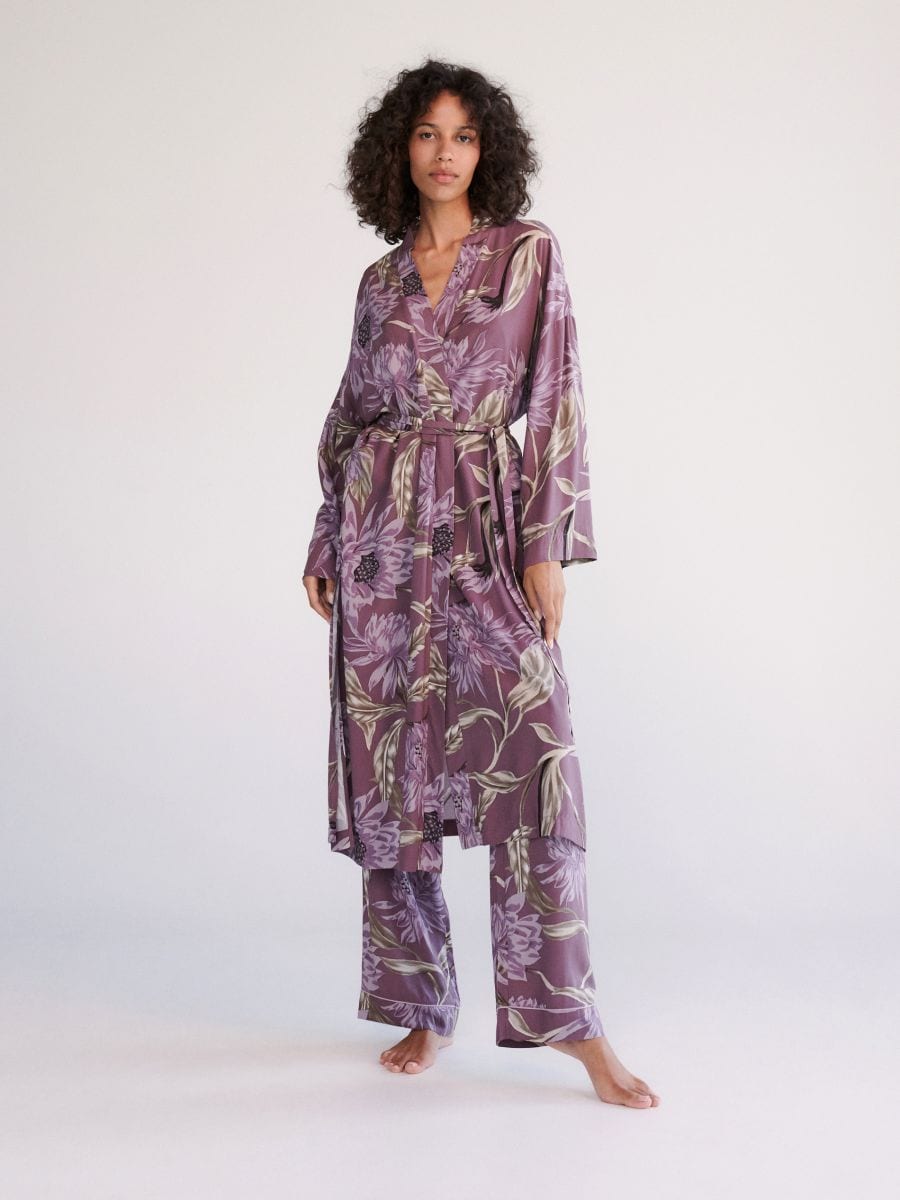 Patterned viscose dressing gown - purple - RESERVED - 2
