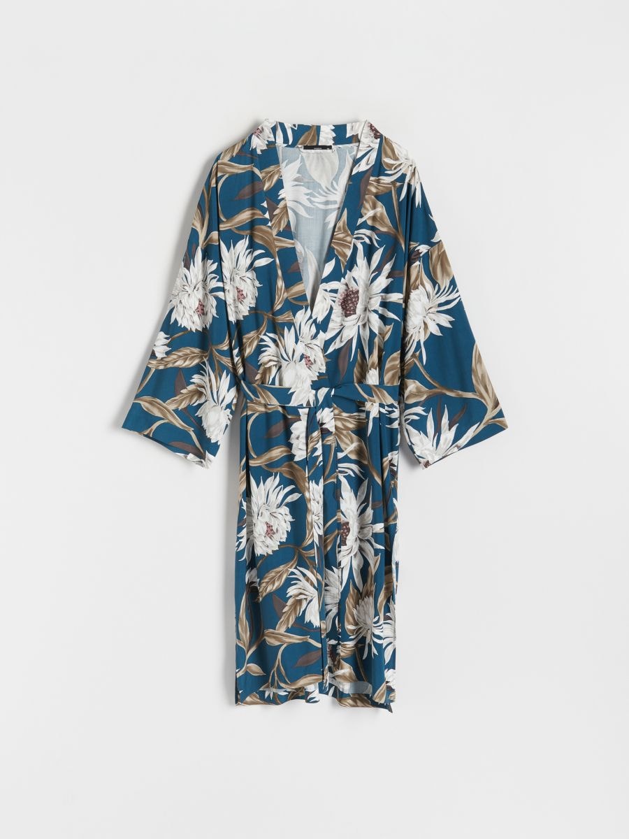 Patterned viscose dressing gown - steel green - RESERVED - 3
