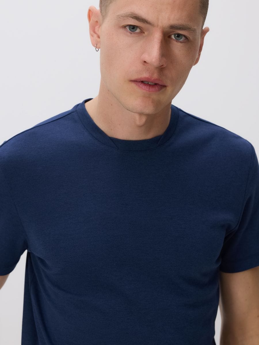 Slim fit top with viscose blend - navy - RESERVED - 3
