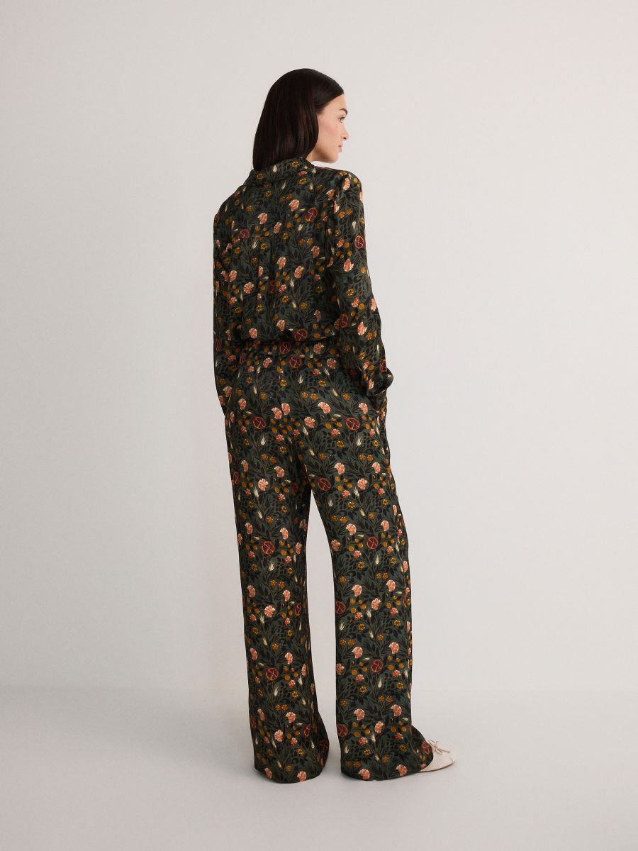 Patterned viscose trousers - brownish green - RESERVED - 4