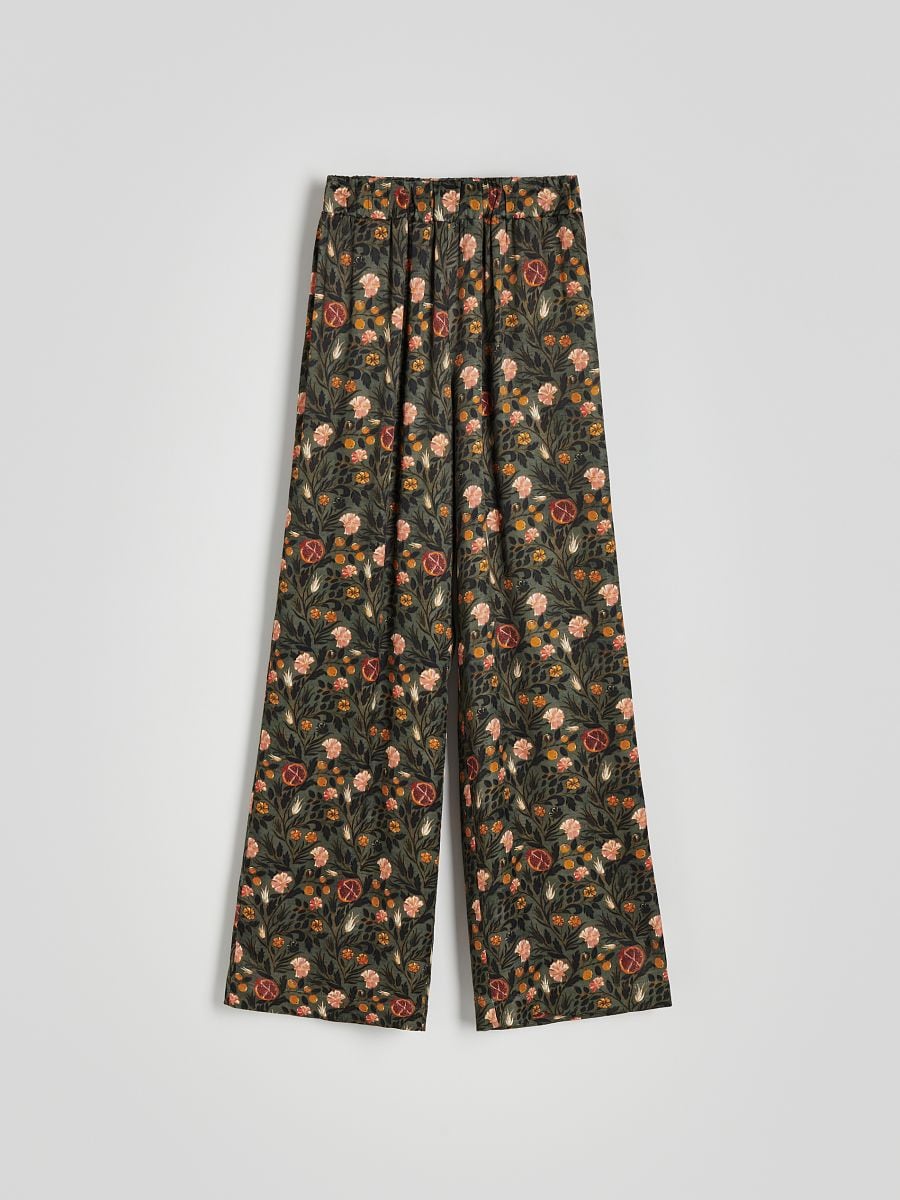 Patterned viscose trousers - brownish green - RESERVED - 5