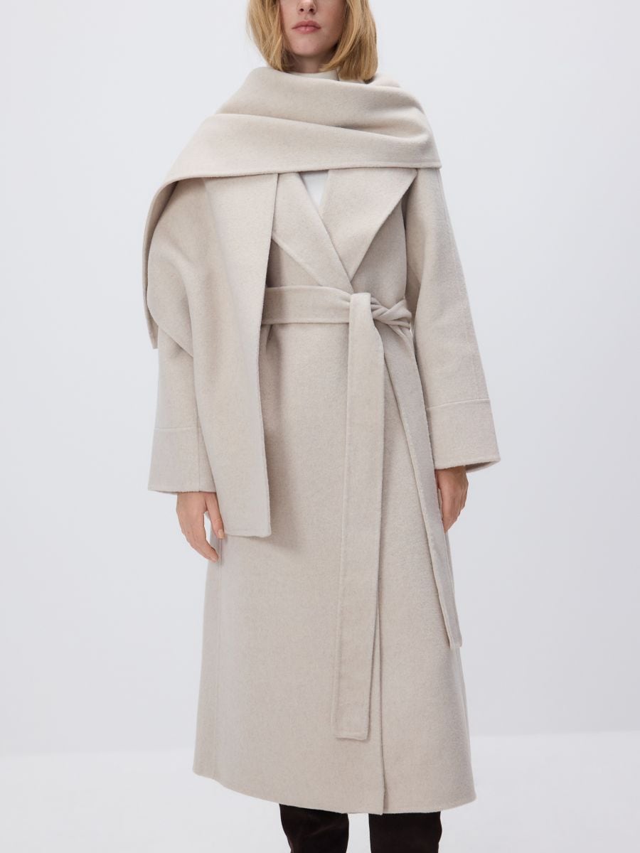 Płaszcz handmade z odpinanym szalem - kremowy - RESERVED