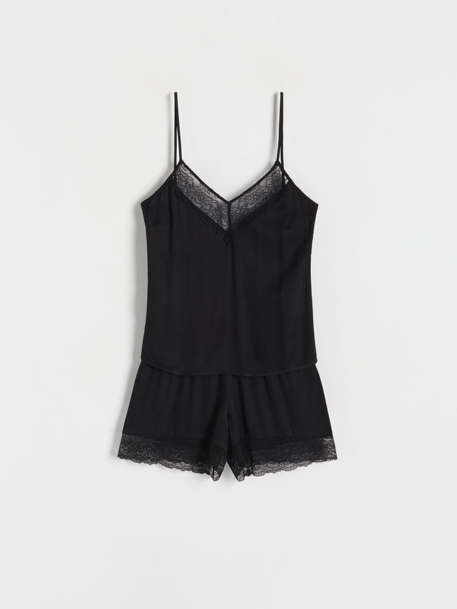 Zweiteiliges Pyjama-Set mit Spitzendetails - schwarz - RESERVED - 2