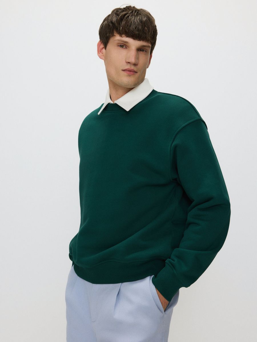 Comfort fit sweater met embleem - DONKERGROEN - RESERVED