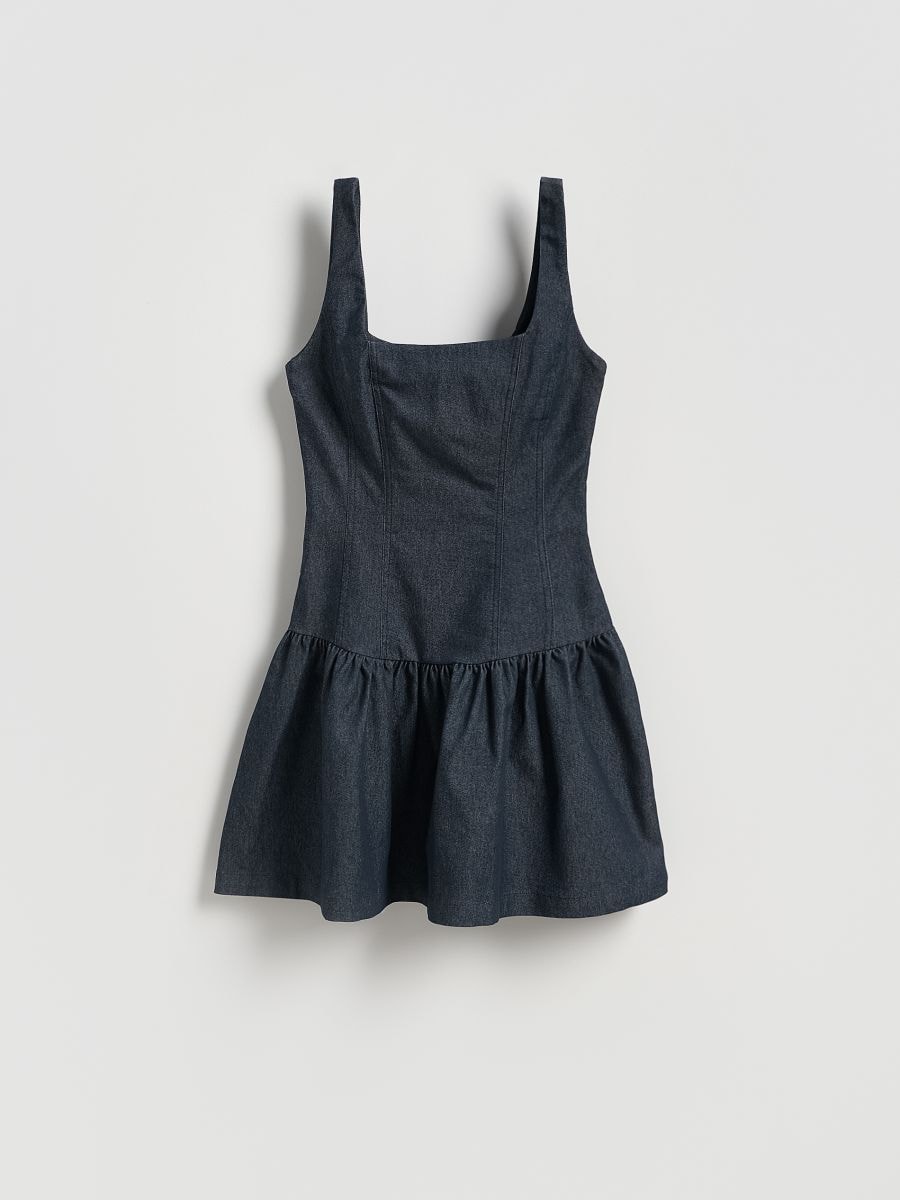 Mini dress with ruffle - navy - RESERVED