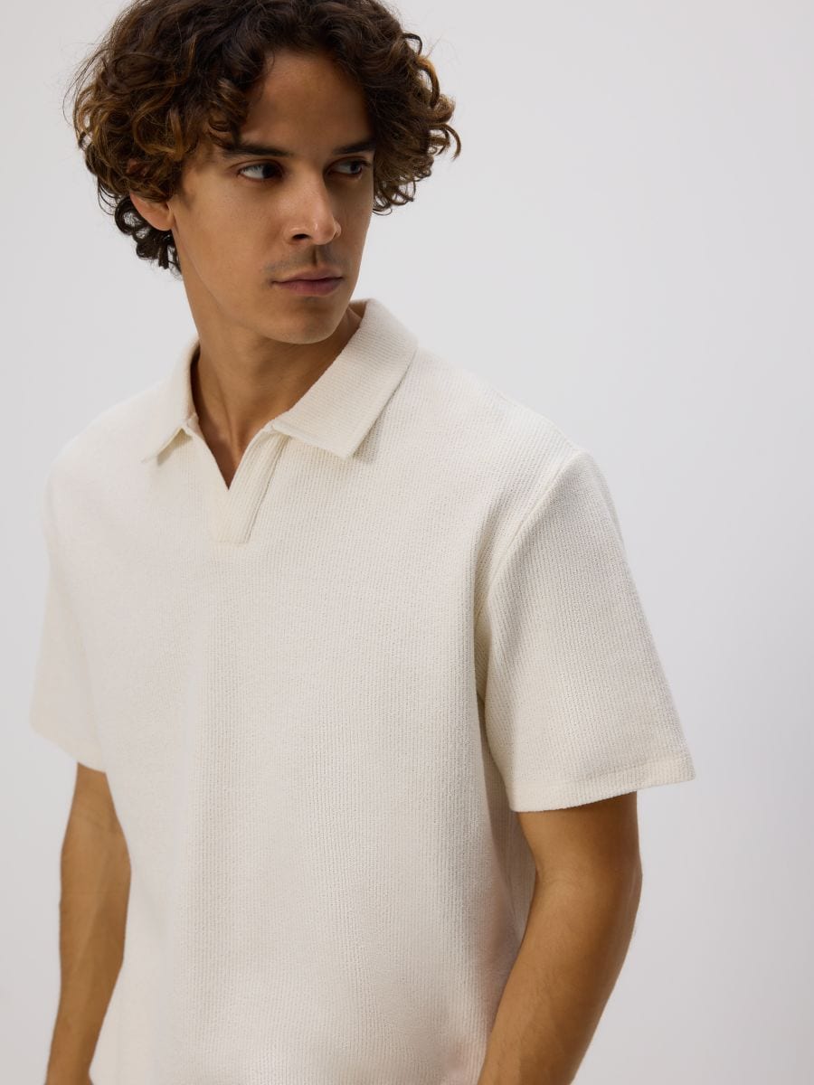Comfort fit structural fabric polo shirt - cream - RESERVED
