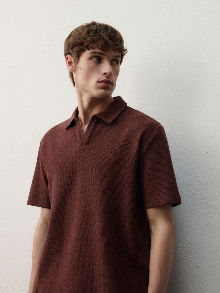 Comfort fit structural fabric polo shirt - mahogany - RESERVED