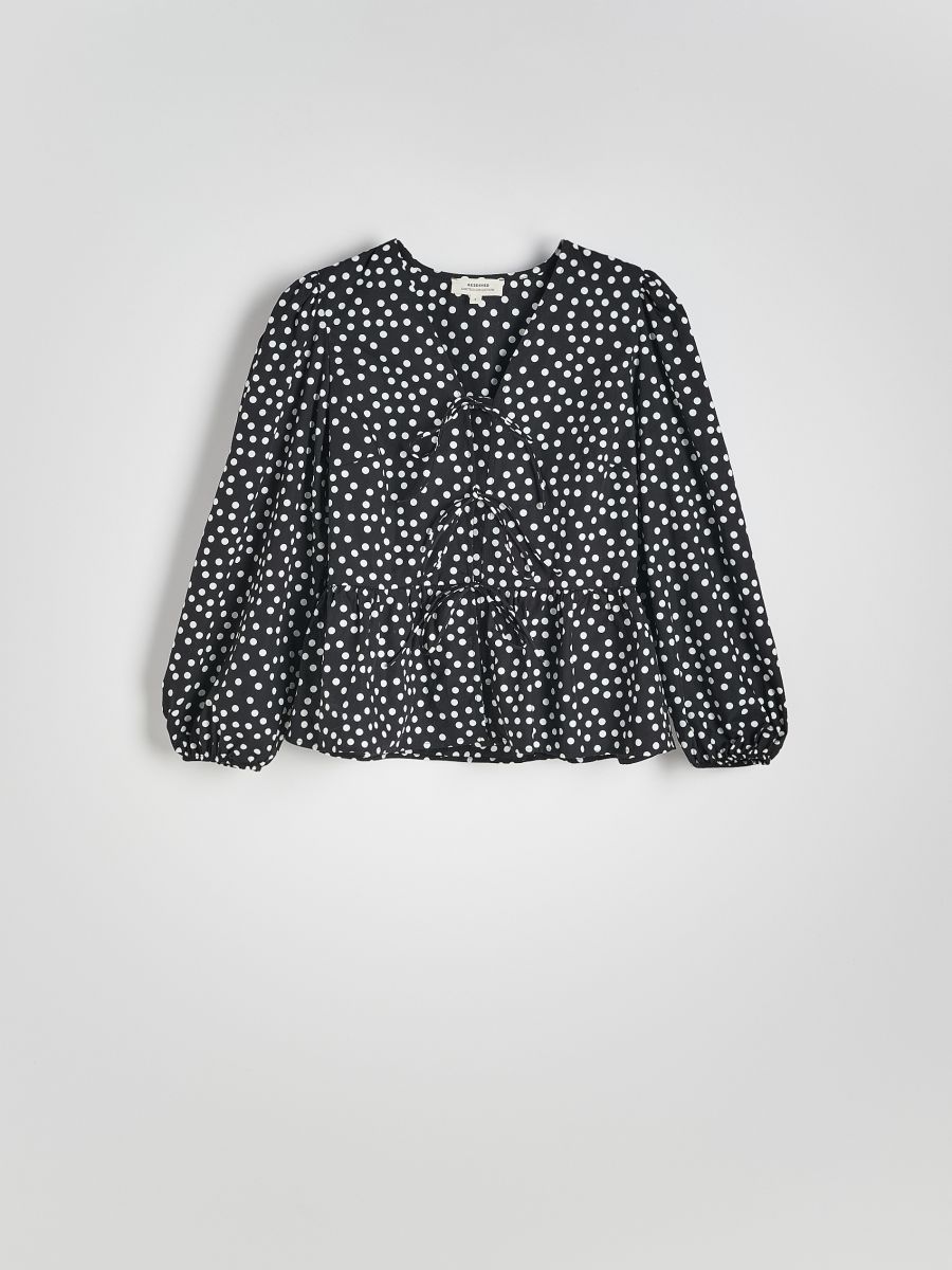 Bluse mit Bindedetail - schwarz - RESERVED - 5