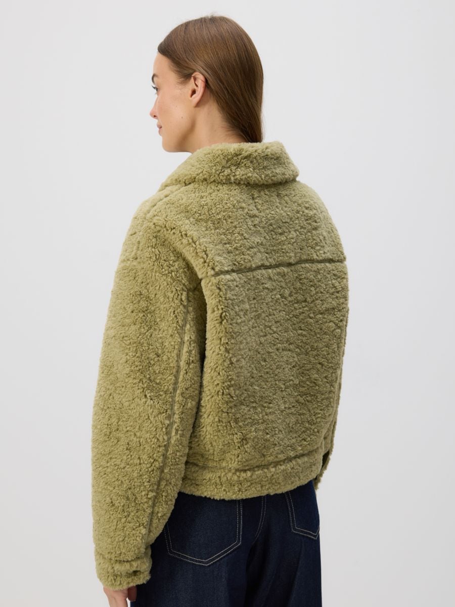 Teddy jacket with collar Color light green - RESERVED - 747HD-70X