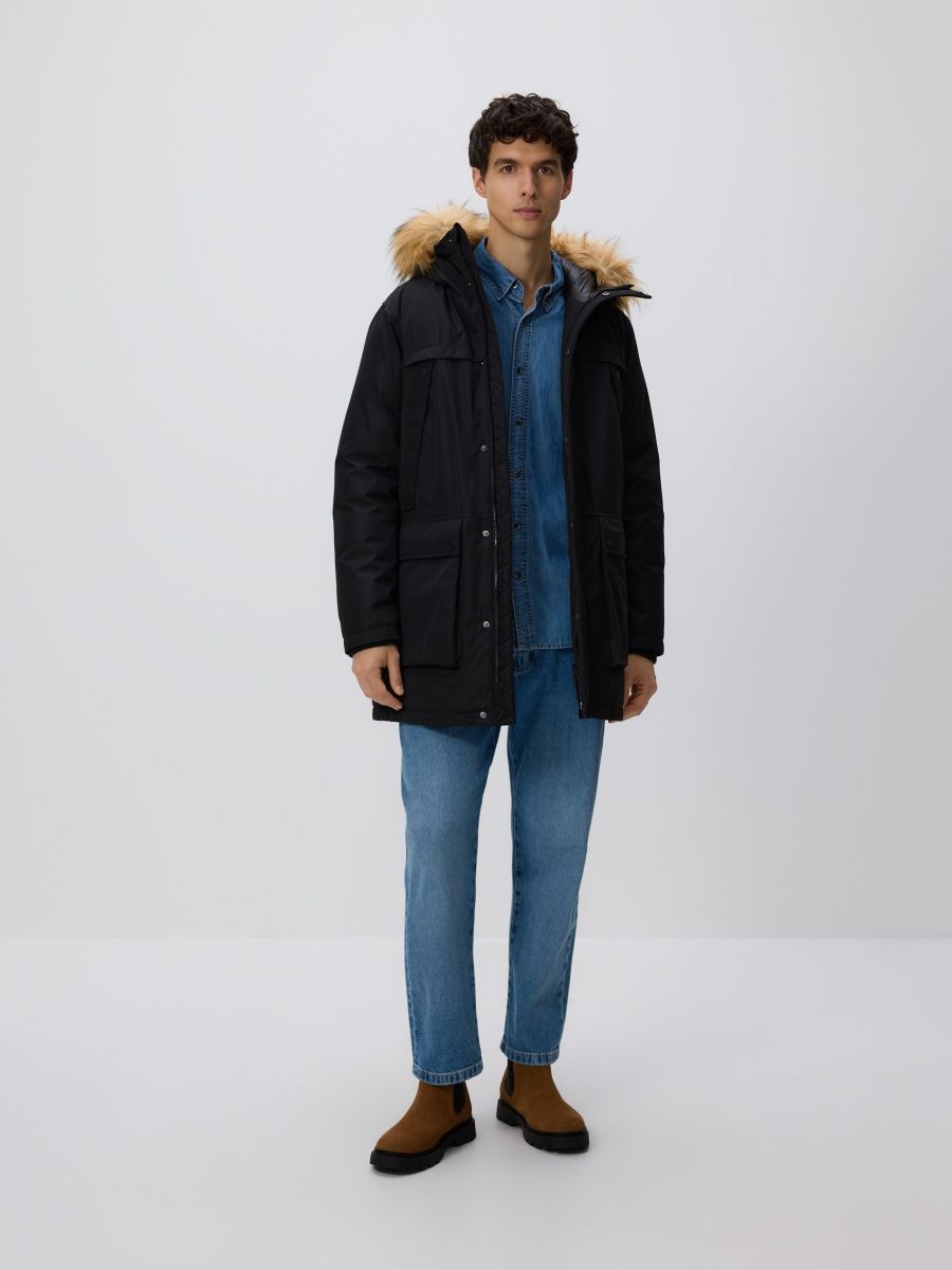 Kapuutsiga parka - must - RESERVED