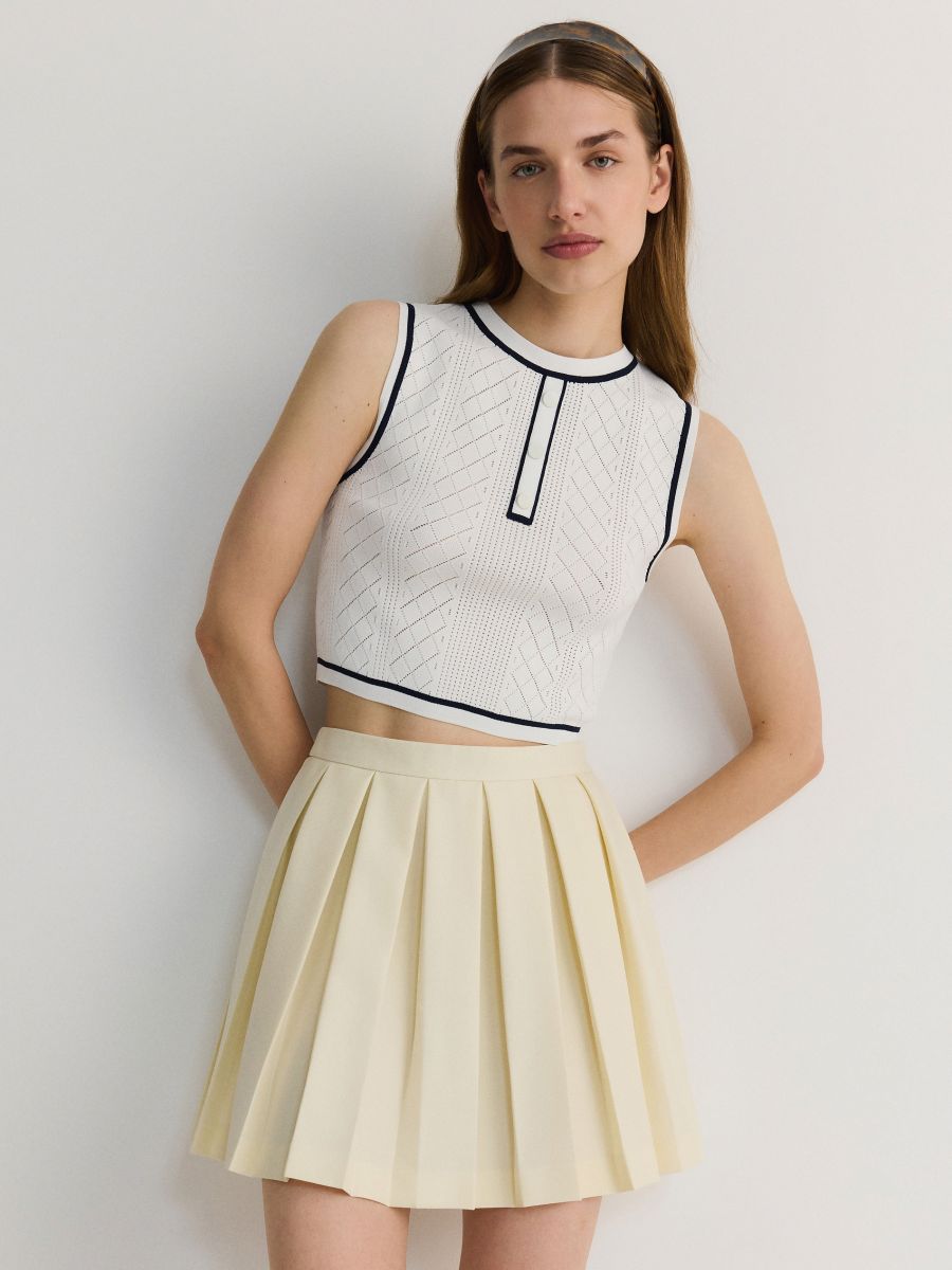 Viscose Knit Logo Pleated Mini Skirt