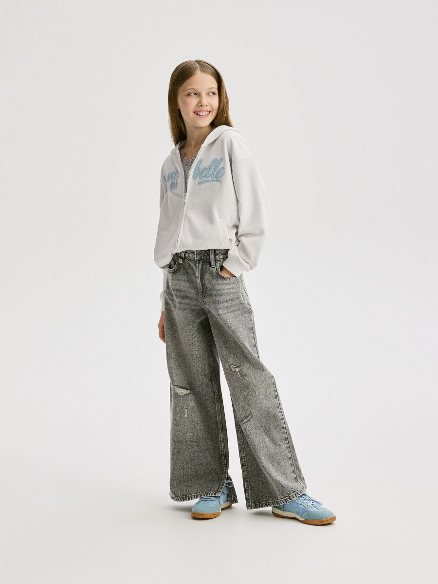 Super wide leg jeans with detailing - light grey - RESERVED - 4