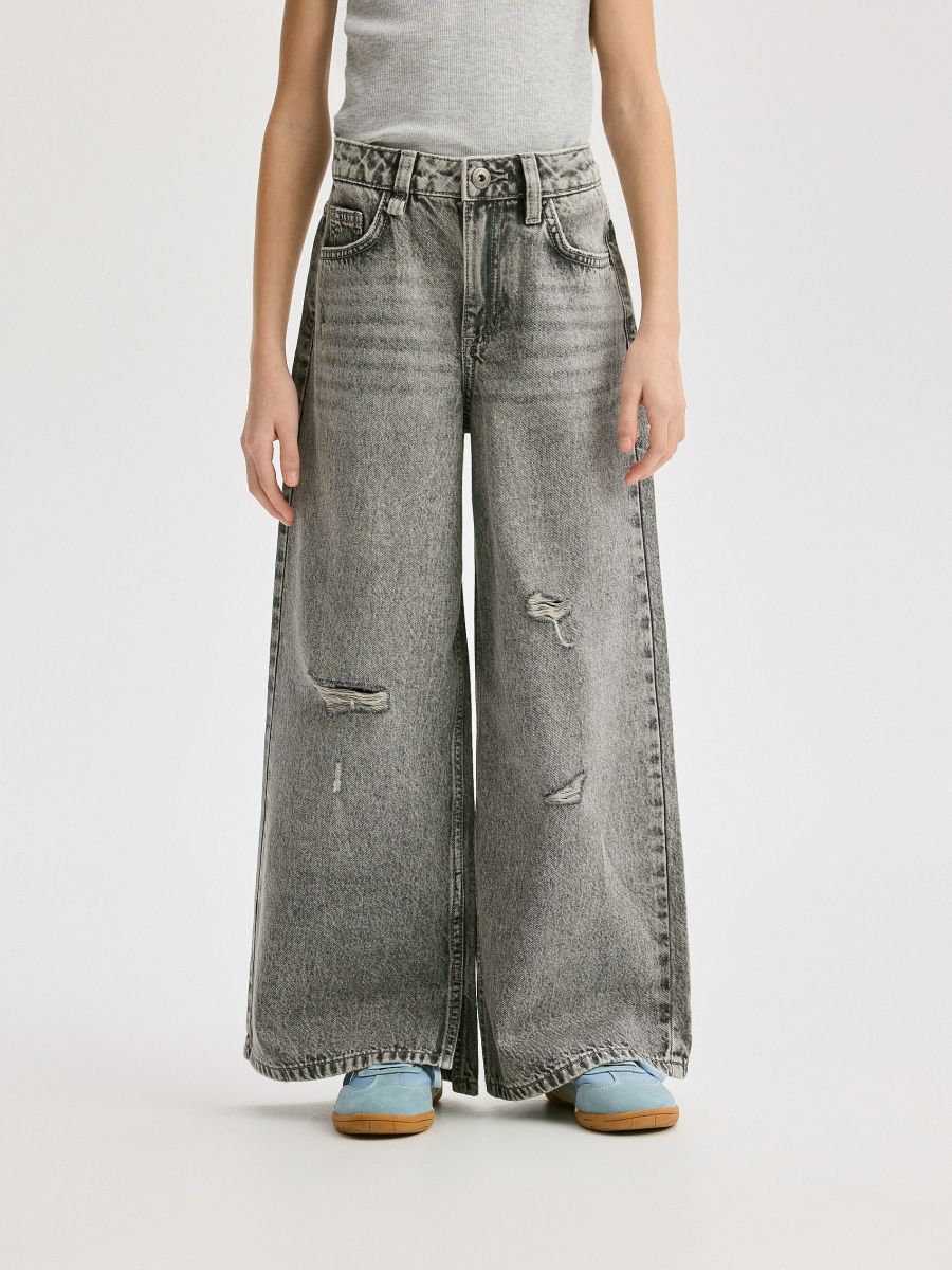 Super wide leg jeans with detailing - light grey - RESERVED - 2
