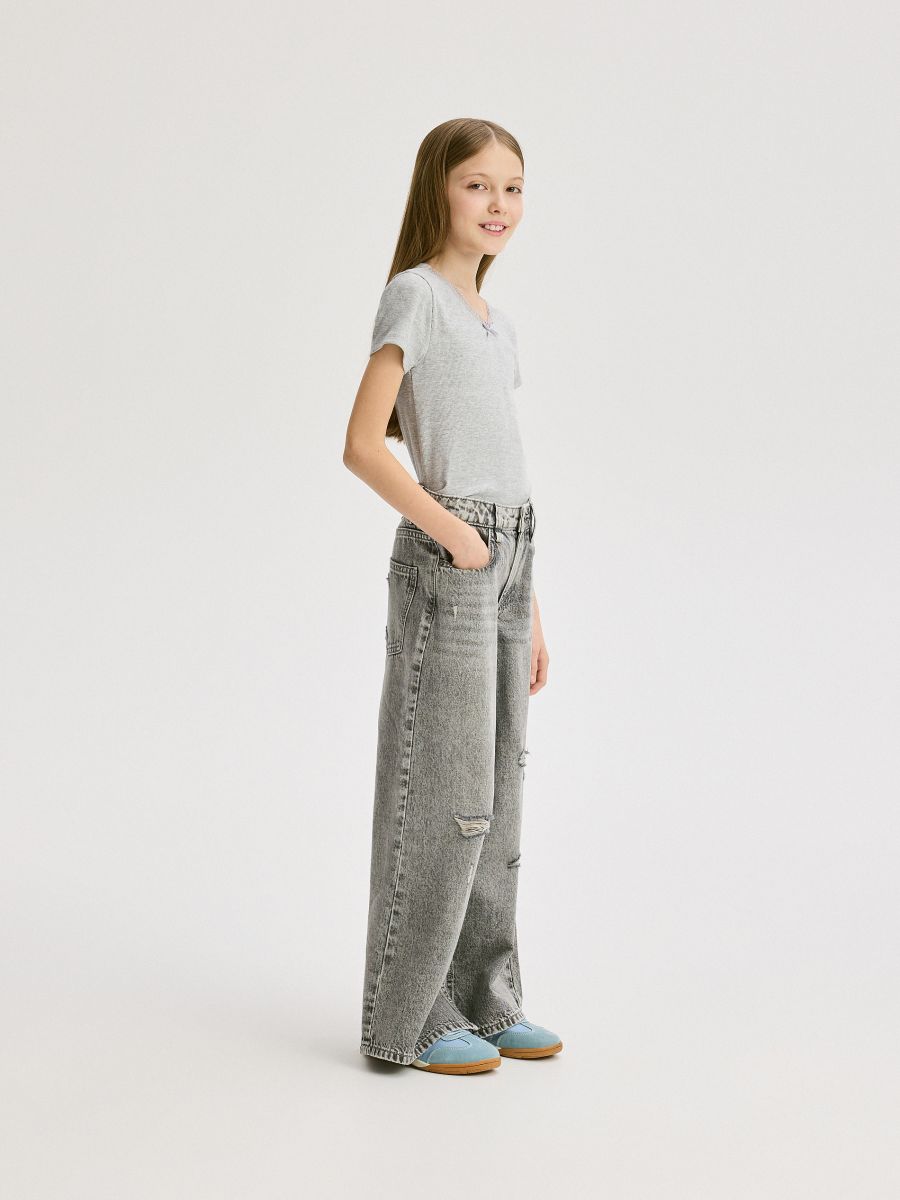 Super wide leg jeans with detailing - light grey - RESERVED - 5