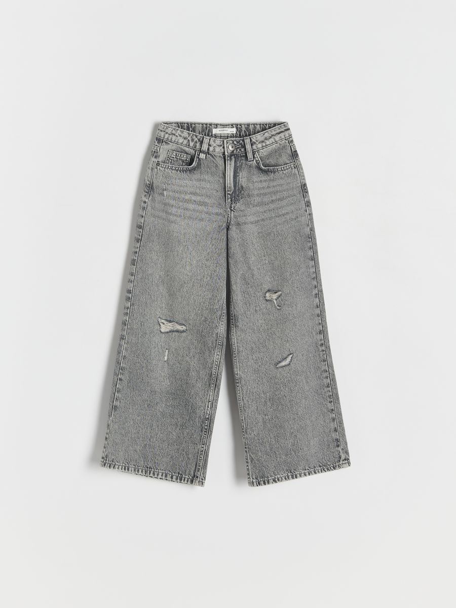 Super wide leg jeans with detailing - light grey - RESERVED - 7
