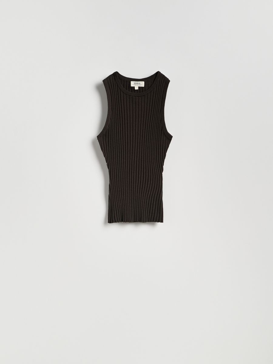 Rib knit jersey top - dusty brown - RESERVED