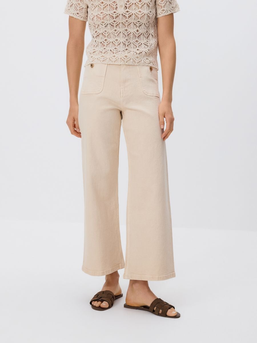 Jeansy culotte - kremowy - RESERVED