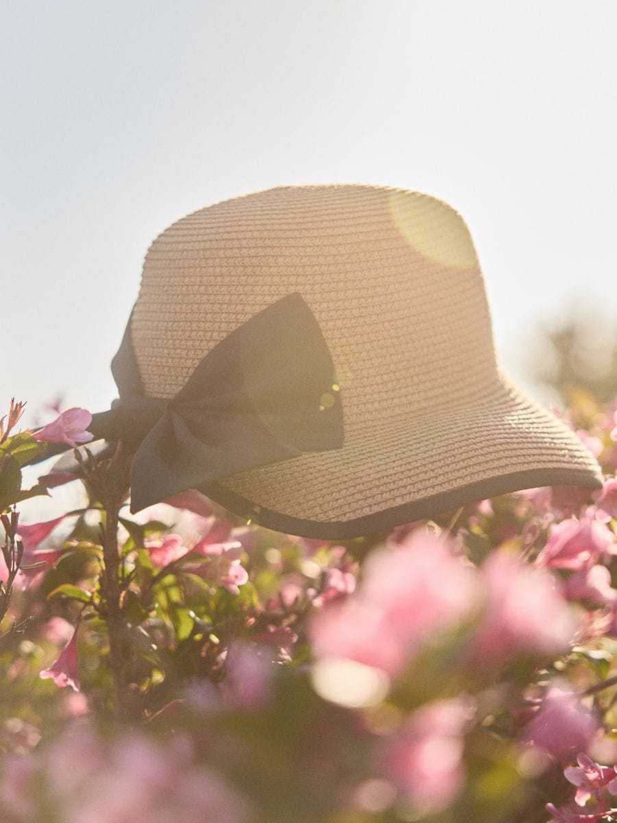 Woven hat with bow - beige - RESERVED - 4