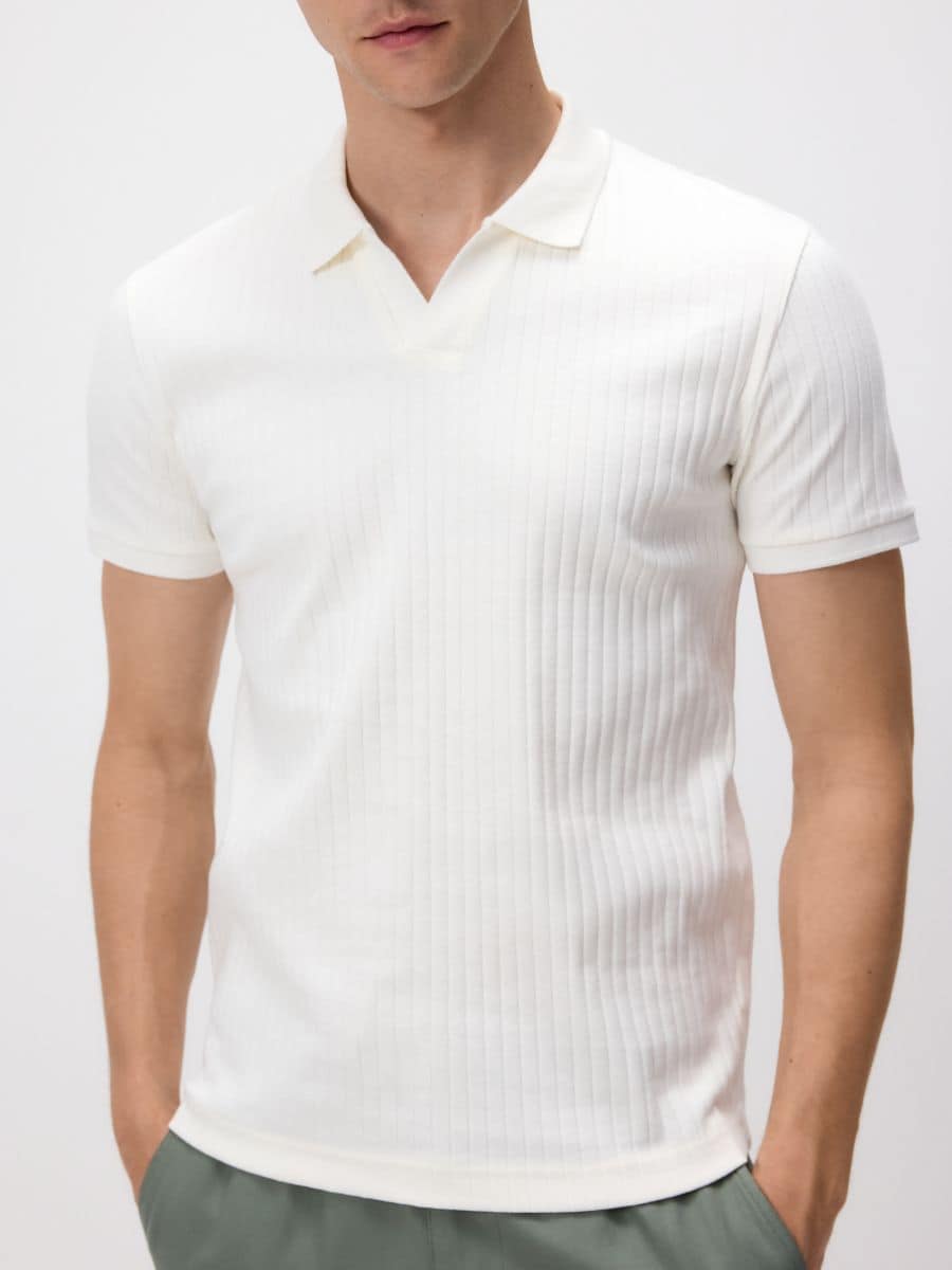 Koszulka polo slim - złamana biel - RESERVED