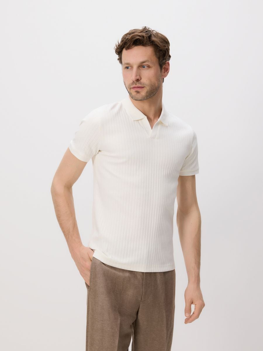 Koszulka polo slim - złamana biel - RESERVED