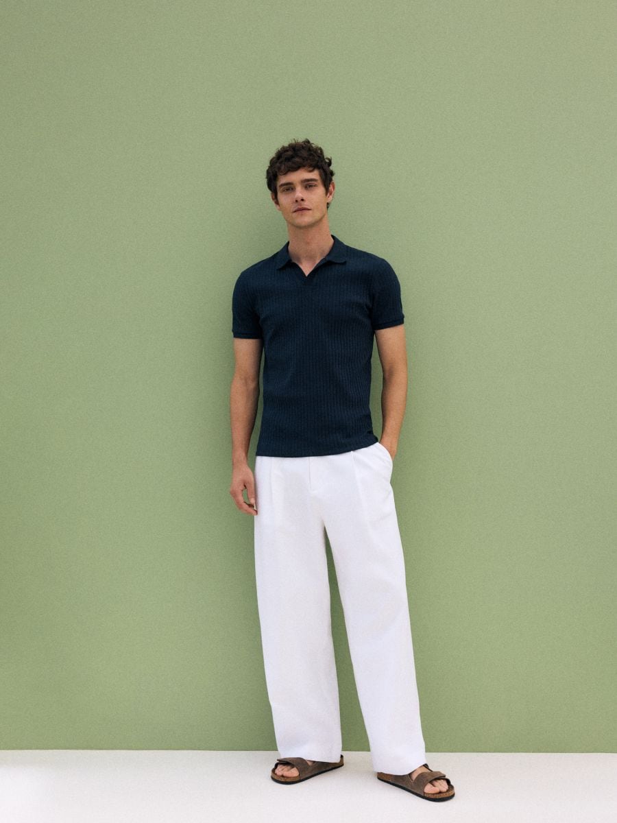 Tričko polo slim fit - tmavomodrá - RESERVED