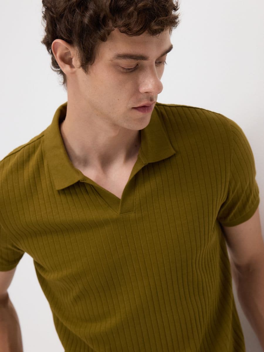 Tričko polo slim fit - olivová - RESERVED