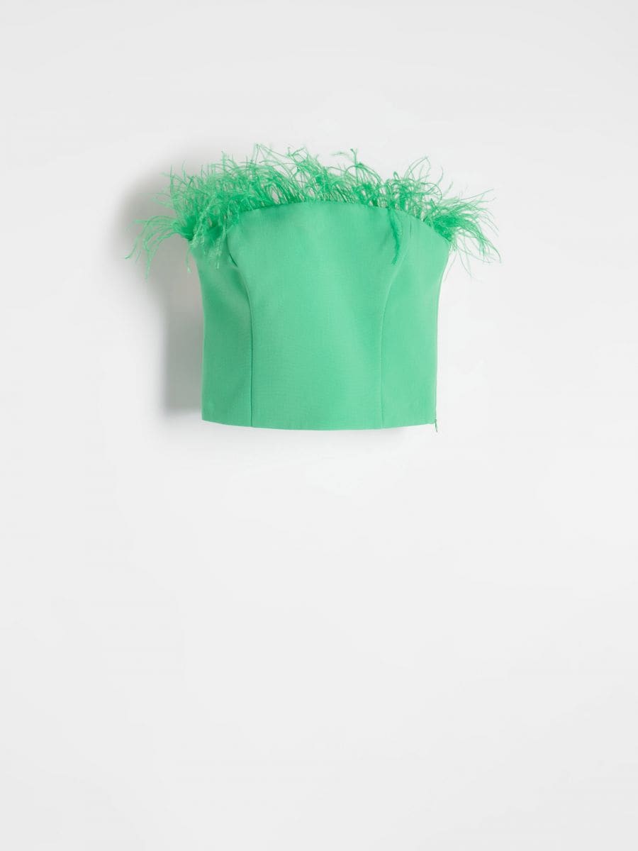 Top with faux feather trim - fresh green - RESERVED - 4