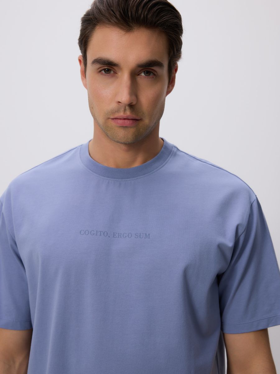 Boxy T-shirt with print - pale blue - RESERVED