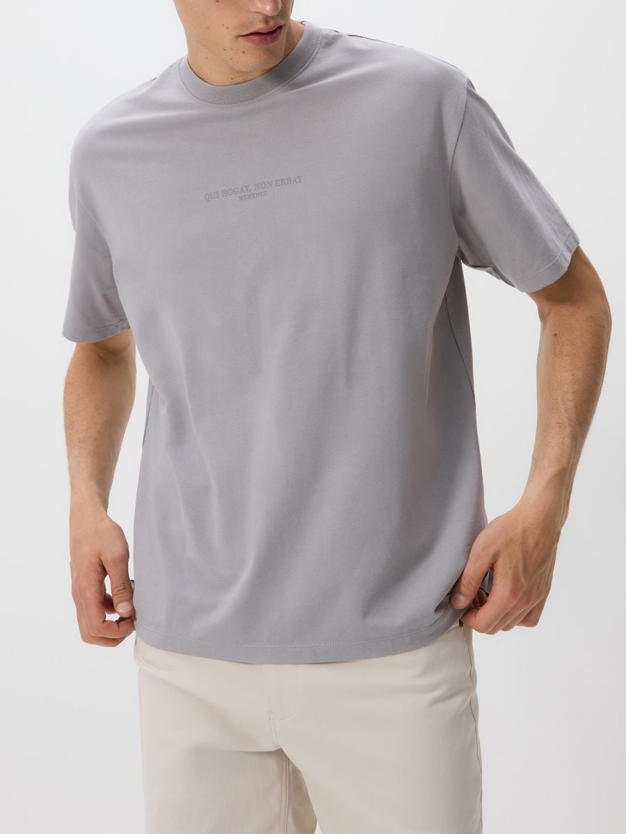 Tricou boxy cu imprimeu - gri-neutru - RESERVED