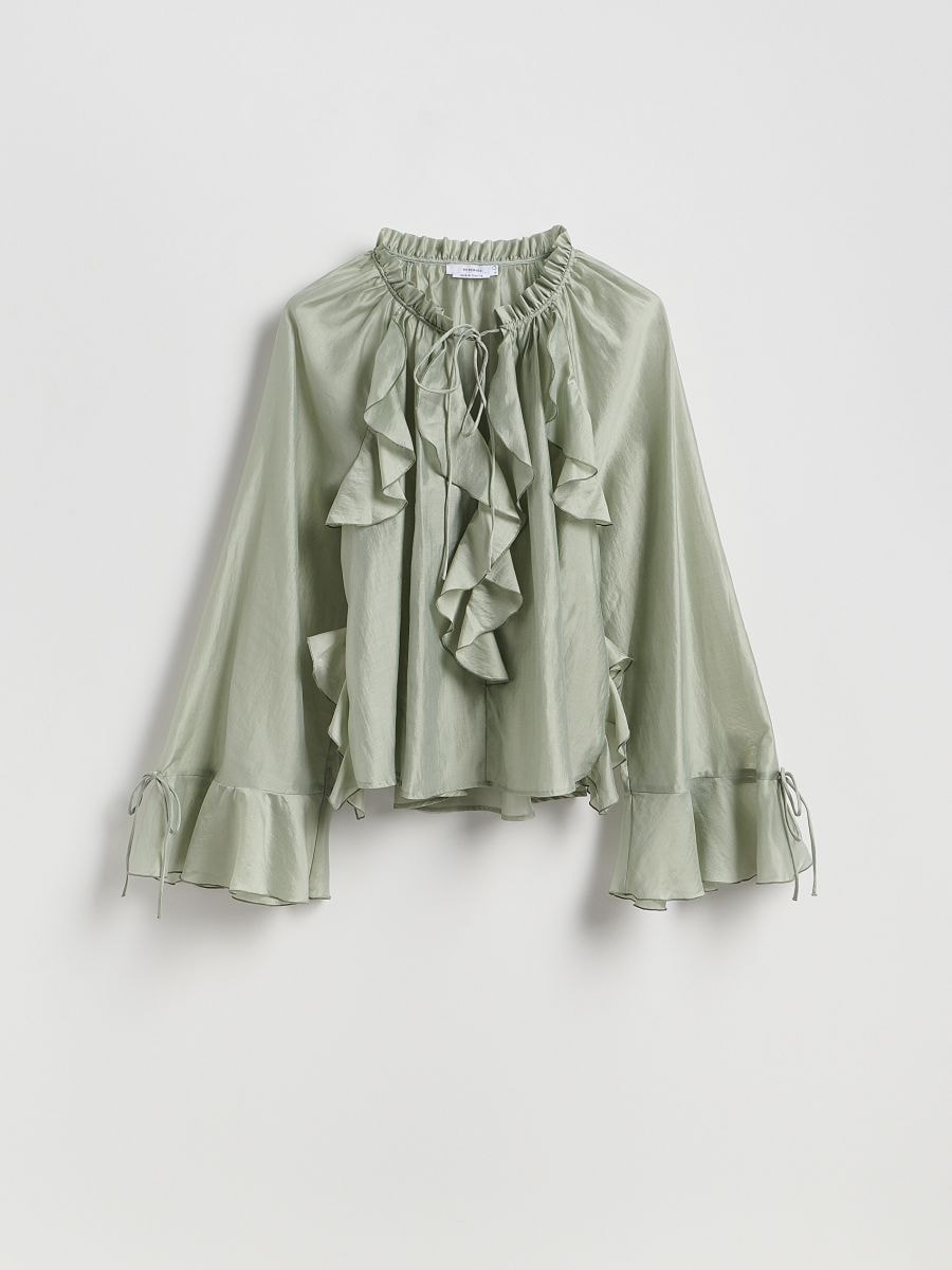 Ruffle blouse - light turquoise - RESERVED